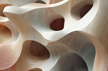 Abstract Organic Fluid Formations in Soft Beige Tones, generative AI