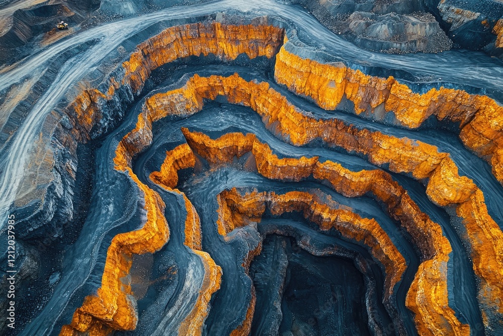 Poster aerial view of a large open pit mine