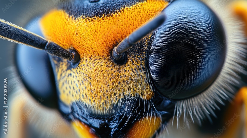 Poster A close-up view of a bee's face with details on its features