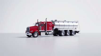 A realistic toy tanker truck placed on a clean white surface.
