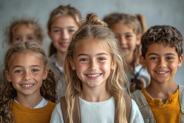 Obraz premium Group of kids standing side by side, possibly in a school or park setting