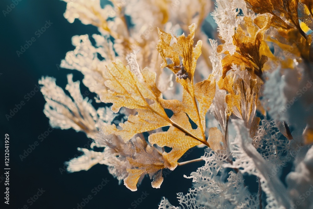 Poster A detailed view of a cluster of leaves with intricate details and textures