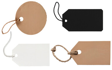 set of price tag, blank paper tags on transparent background