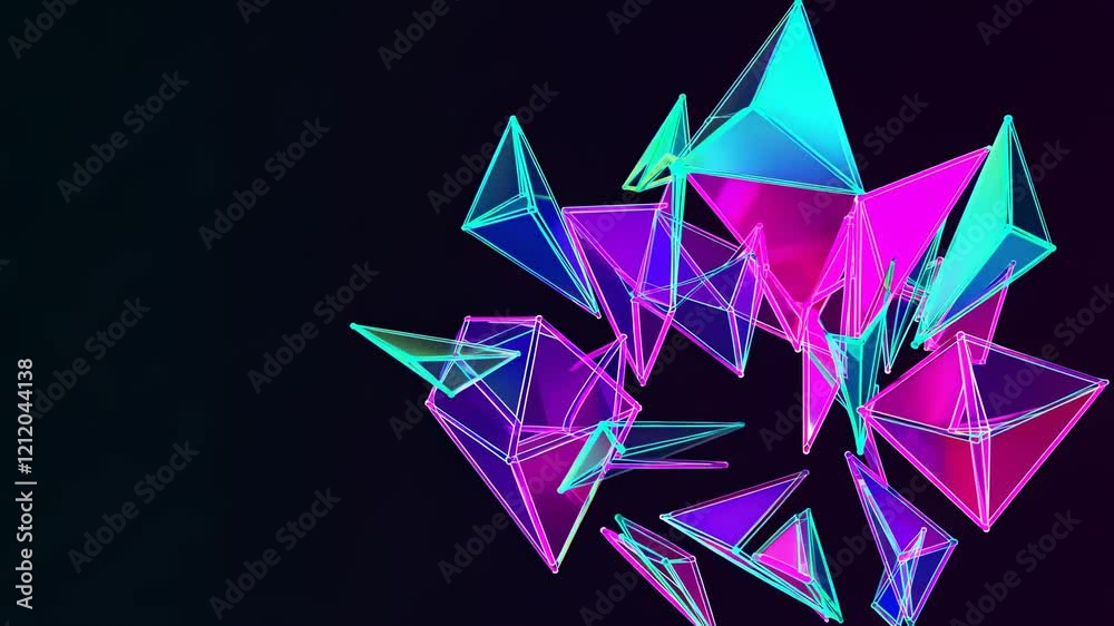 Leinwandbilder colorful geometric shapes float dynamically in a dark background with neon hues across various angle