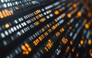 Abstract digital data stream with glowing orange numbers on black background.