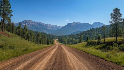A beautiful trip across the mountains on a dirt road with clear skies