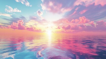 Fototapeta premium A breathtaking sunset over a calm sea with pink and blue clouds and reflections