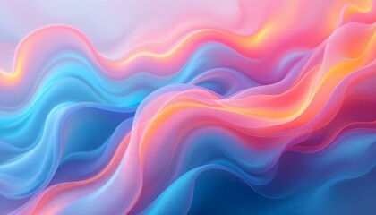 Obraz premium Dynamic abstract wallpaper featuring vibrant neon pink, electric blue, and glowing orange hues blending seamlessly with smooth gradients and subtle light effects, evoking a fluid, smoke-like motion.
