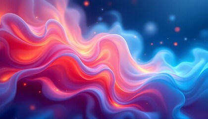 Fototapeta premium Dynamic abstract wallpaper featuring vibrant neon pink, electric blue, and glowing orange hues blending seamlessly with smooth gradients and subtle light effects, evoking a fluid, smoke-like motion.