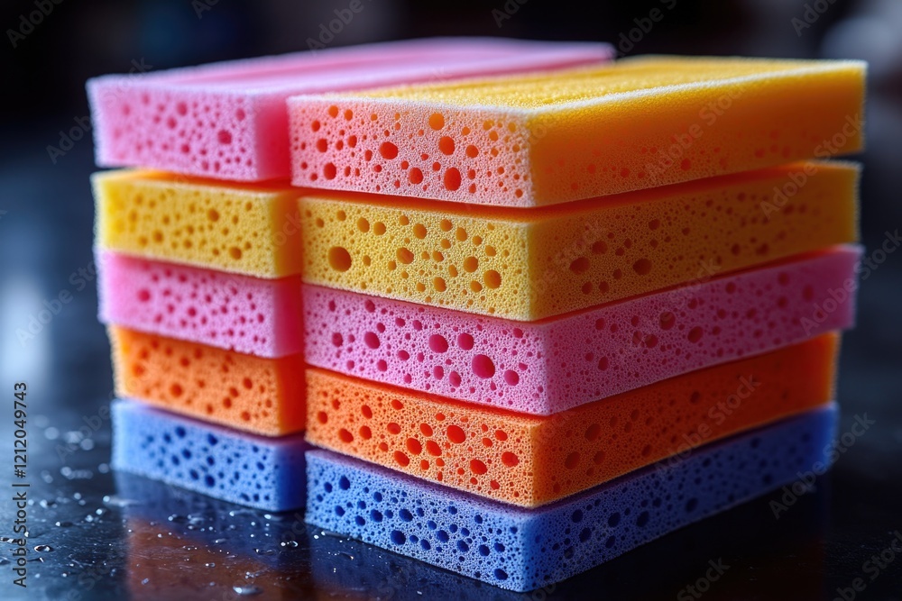 Poster a stack of sponges placed on a table surface