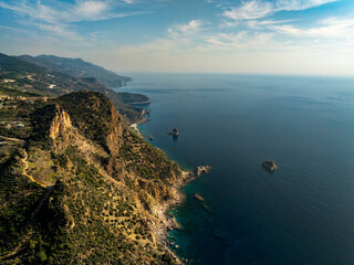 Aerial view of the rocky Mediterranean coastline near Gazipaşa, Turkey