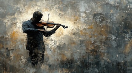 Fototapeta premium Striking Chiaroscuro Painting of a Violinist Playing Elegantly