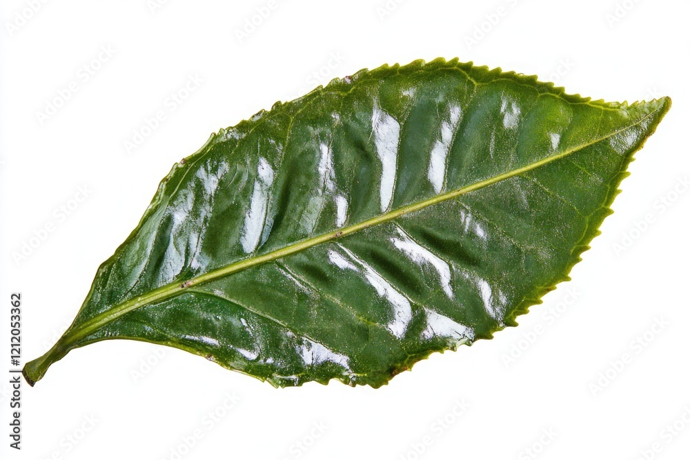 Poster a single leaf against a pure white background, ideal for use in designs and graphics where a natural