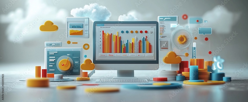 Poster Data analytics, business intelligence, and cloud computing visualization.