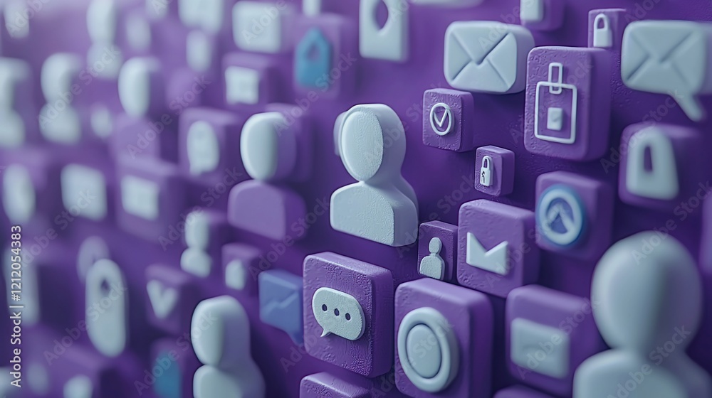 Poster 3D rendered icons of communication and networking.