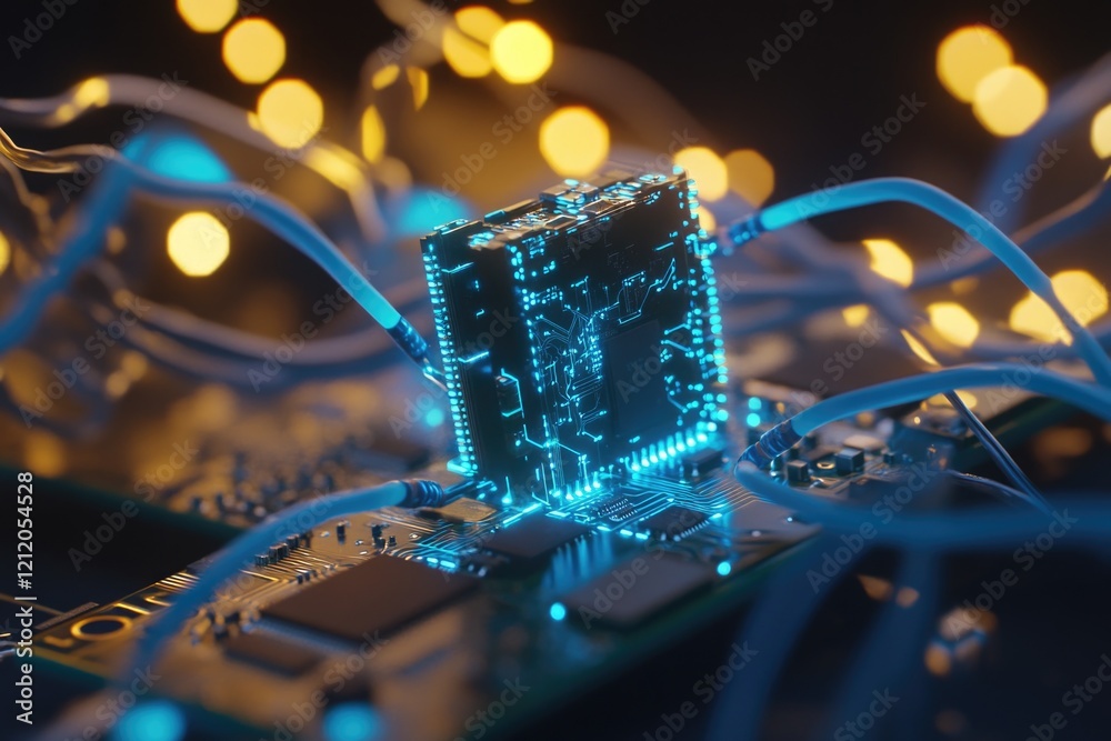 Aufkleber A close-up view of a circuit board with lights in the background, suitable for tech-related projects or diagrams