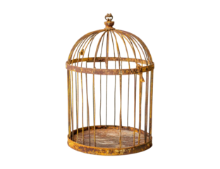 Rusty birdcage isolated on transparent or white background