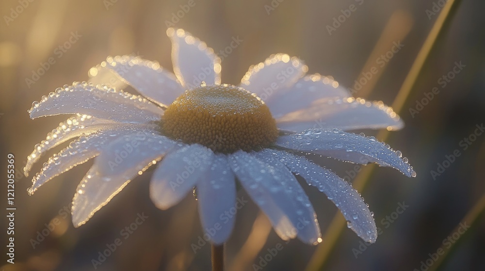 Poster a close-up shot of a flower with water droplets on its petals, perfect for use in editorial or comme