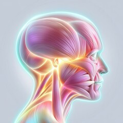Obraz premium Vibrant illustration of human anatomy showcasing detailed muscle structure and fibers in a colorful and artistic representation.