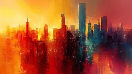 Cityscape sunset, vibrant colors, urban skyline,  background glow, website banner