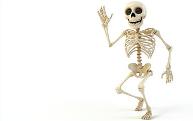 3d funny cartoon skeleton personage isolated stock photo on white background