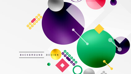 Obraz premium Minimalistic abstract vector design, layered geometric shapes circles, squares, and triangles with soft pastel gradients and semi-transparent effects. Perfect for contemporary use