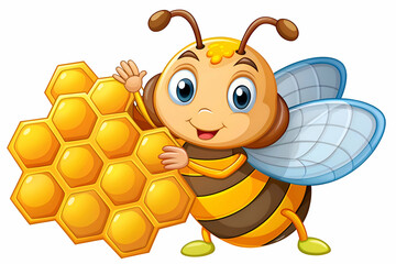 Adorable Cartoon Bee with Honeycomb. A Sweet Nature Illustration