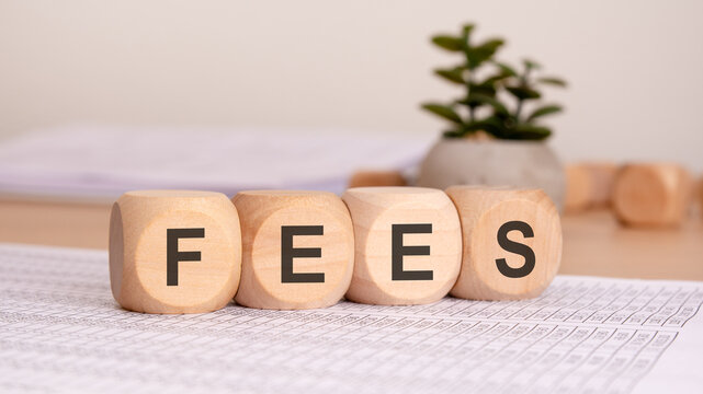 A visual representation of FEES with wooden blocks, a office items, symbolizing information