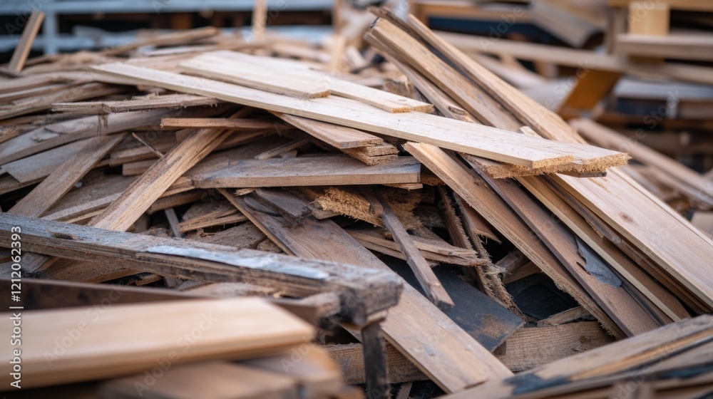 Aufkleber A stack of wooden planks or logs resting on a flat surface, ideal for use in still-life compositions, decorative arrangements, or rustic settings