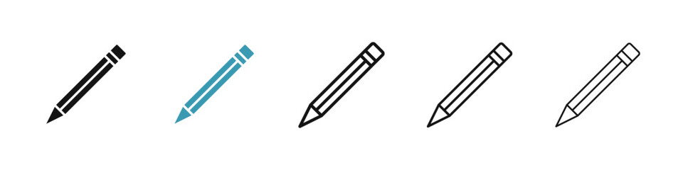 Pencil vector icons pack in black and blue colors