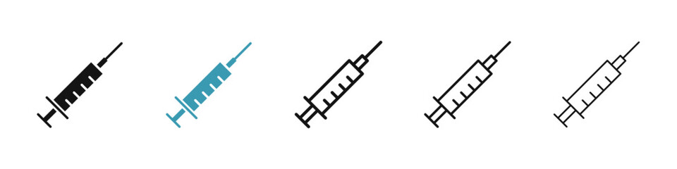 Syringe vector icons pack in black and blue colors