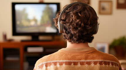 Vista trasera de un jugador jugando videojuegos frente al ordenador