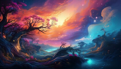 Obraz premium Celestial Serenity: The Art of Ethereal Landscapes