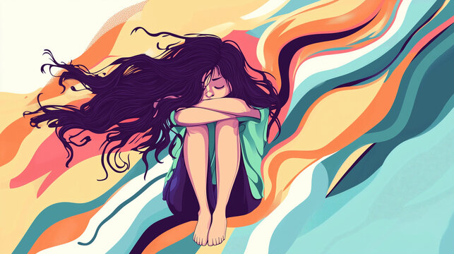 Ilustraci&oacute;n de una mujer triste despesrada por la depresi&oacute;n