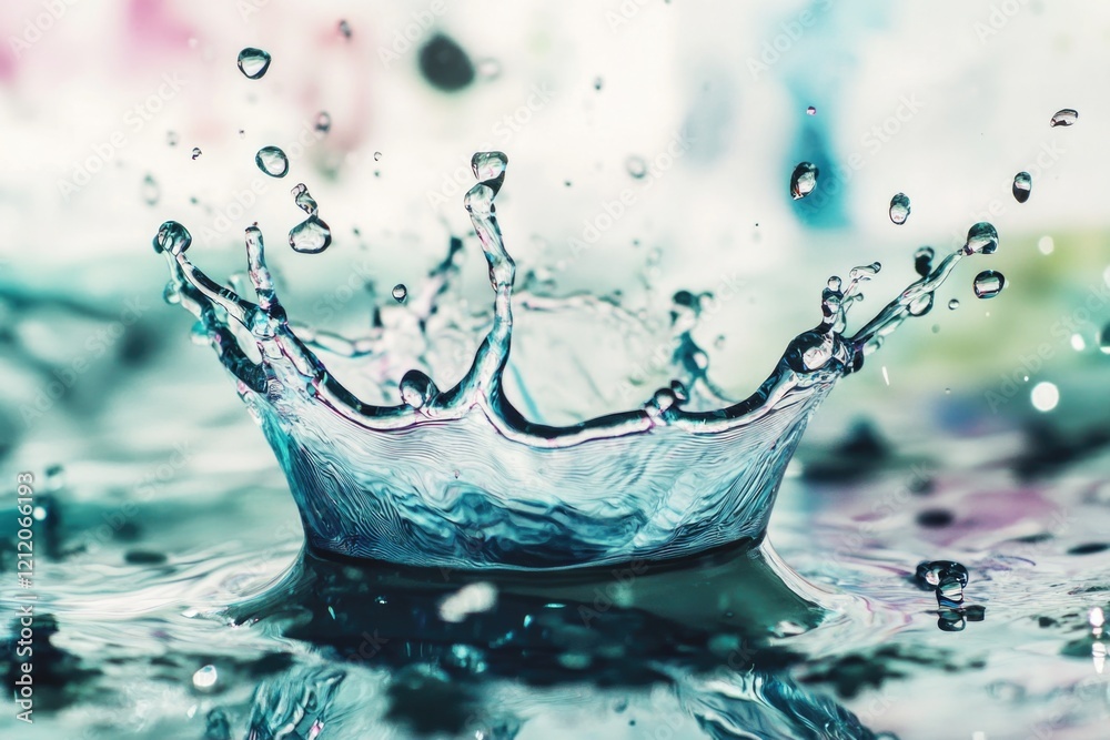 Poster A single water drop falls from above into a pool of water, creating ripples and waves