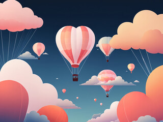 Obraz premium Heart hot air balloons for romantic travel and honeymoon adventure