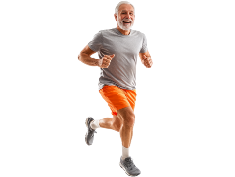 Happy elderly man jogging