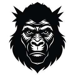 Gorilla Head Silhouette Vector Art Illustration, Gorilla Black Color Design