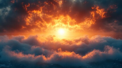 Dramatic golden sunset above a sea of clouds