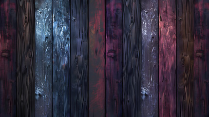 Obraz premium Abstract wooden texture with dark and colorful planks, suitable for backgrounds.