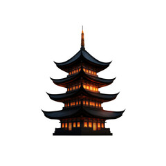 Fototapeta premium Illuminated Japanese Pagoda at Night - 3D Render