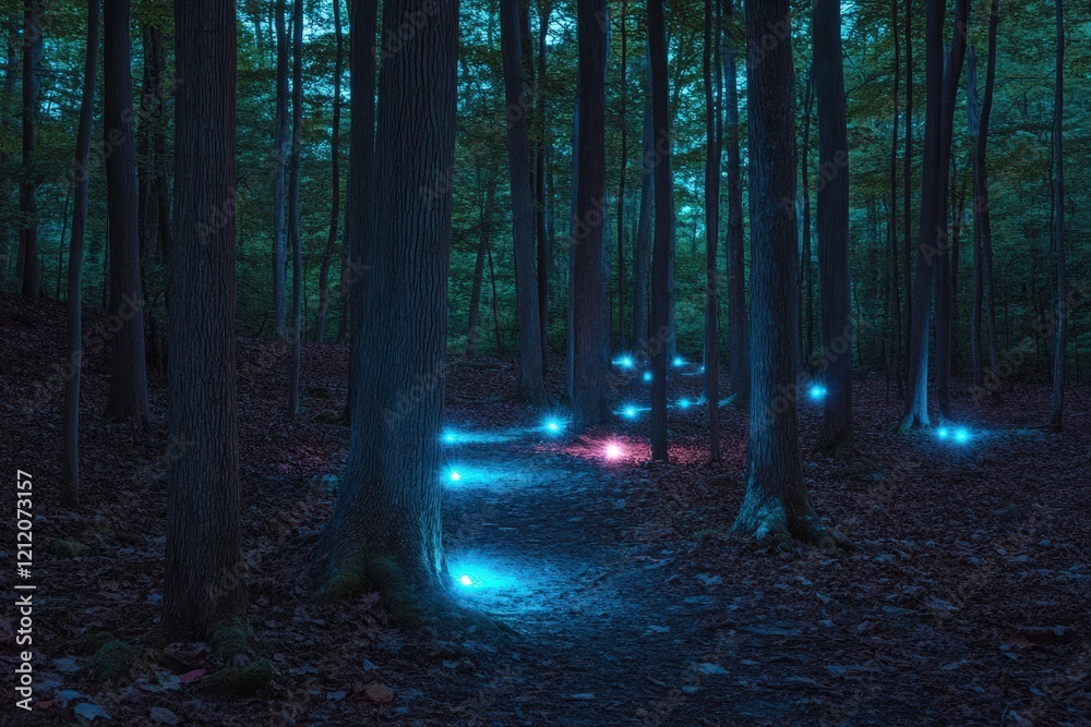 Wall mural Enchanting Night Path Through A Mystical Forest