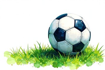 Fototapeta premium Soccer Ball on Lush Green Field Watercolor Painting
