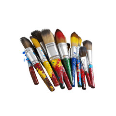 Obraz premium A Colorful Collection of Paint-Stained Brushes