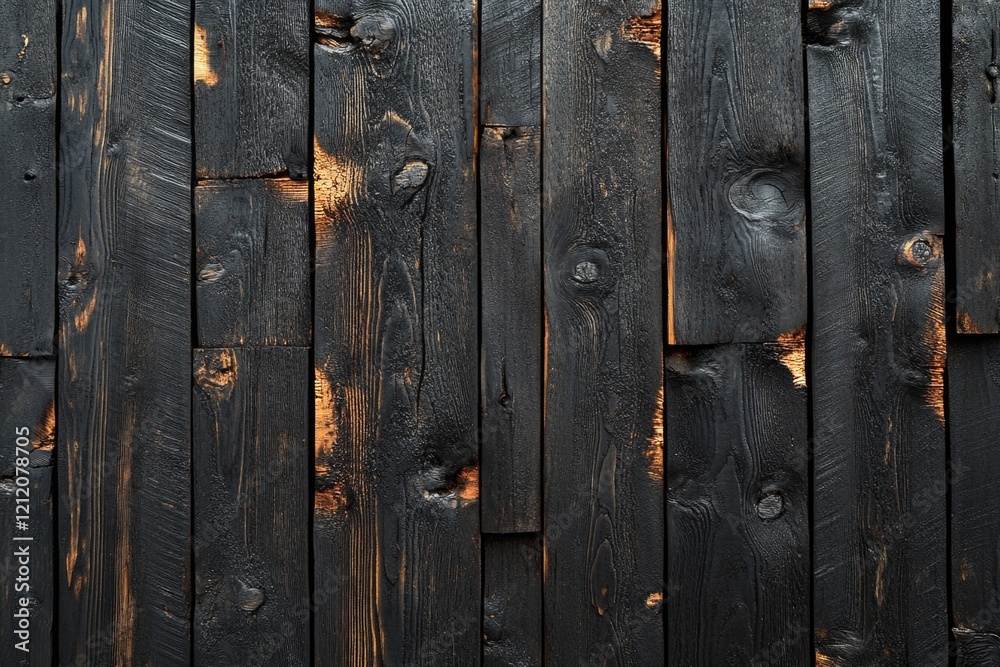 Poster close-up shot of a wooden wall with holes and imperfections, suitable for use as a background or tex