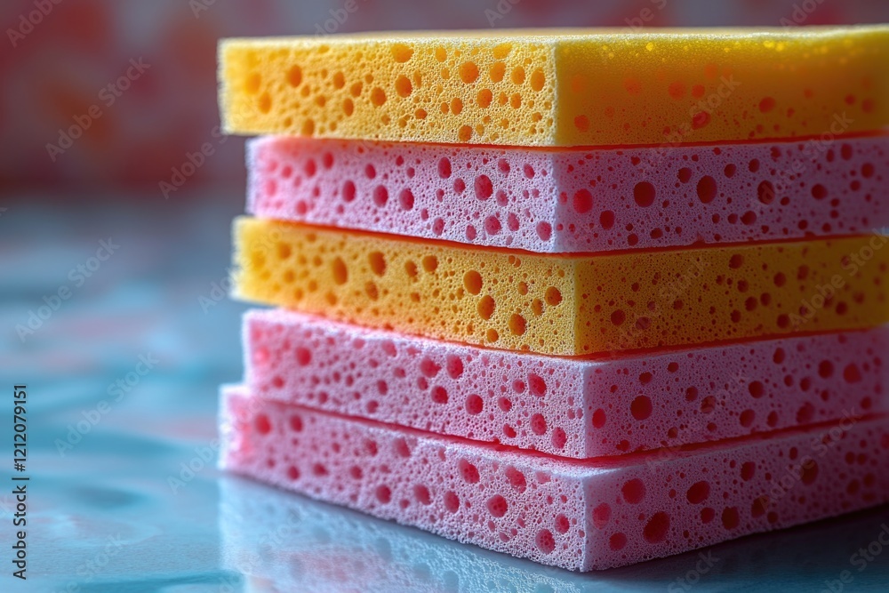 Aufkleber a stack of sponges resting on a table surface