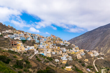 Obraz premium Olympos, Picturesque Traditional Village on a Mountain slope, Karpathos, Dodecanese Island, Greece