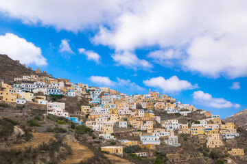 Fototapeta premium Olympos, Picturesque Traditional Village on a Mountain slope, Karpathos, Dodecanese Island, Greece