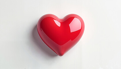 Obraz premium Glossy Red Heart, Minimalist Design, Symbol of Love and Romance, Against White Background with Copy Space