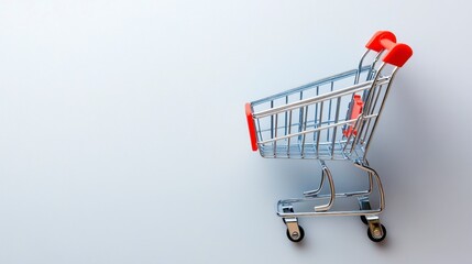 Tiny Shopping Cart on Light Gray Background - Minimalist eCommerce Concept